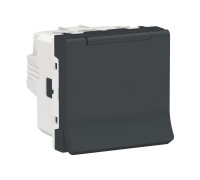 Розетка со шторками и крышкой, антрацит, 2 модуля, Unica New Schneider NU303754TA