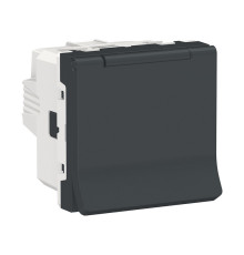 Розетка со шторками и крышкой, антрацит, 2 модуля, Unica New Schneider NU303754TA