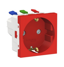 Розетка с заземлением и шторками, красный, 2 модуля, Unica New Schneider NU305703