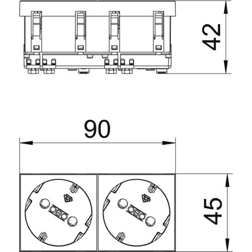 Блок розеток 2х220В, гнезда на 33 градуса, 45х45, белый, 6120103 Obo Bettermann