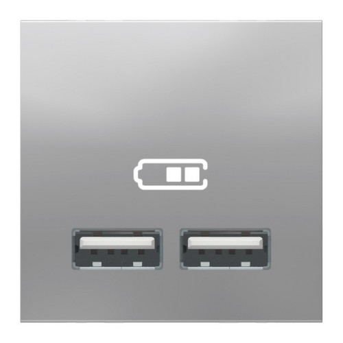 Розетка USB для зарядки, двойная, алюминий, 2 модуля, Unica New Schneider NU341830