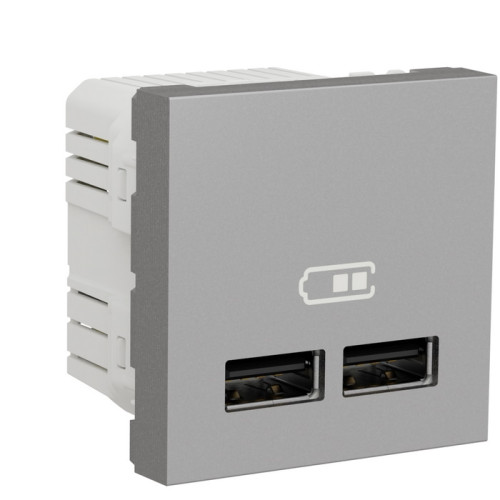 Розетка USB для зарядки, двойная, алюминий, 2 модуля, Unica New Schneider NU341830