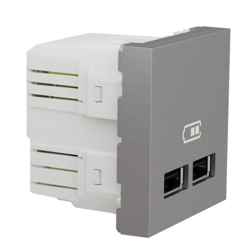 Розетка USB для зарядки, двойная, алюминий, 2 модуля, Unica New Schneider NU341830