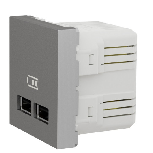 Розетка USB для зарядки, двойная, алюминий, 2 модуля, Unica New Schneider NU341830
