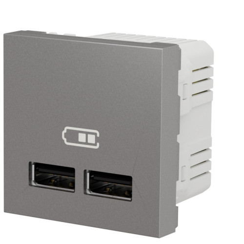 Розетка USB для зарядки, двойная, алюминий, 2 модуля, Unica New Schneider NU341830