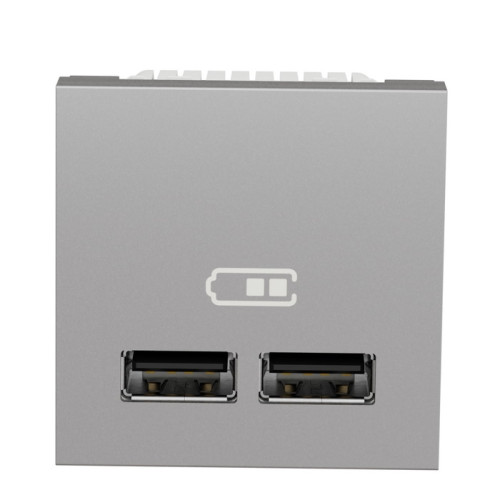 Розетка USB для зарядки, двойная, алюминий, 2 модуля, Unica New Schneider NU341830