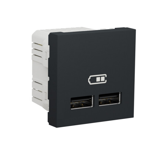 Розетка USB для зарядки, двойная, антрацит, 2 модуля, Unica New Schneider NU341854