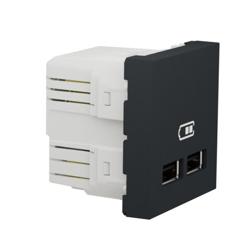 Розетка USB для зарядки, двойная, антрацит, 2 модуля, Unica New Schneider NU341854