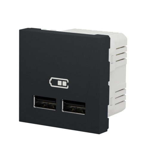 Розетка USB для зарядки, двойная, антрацит, 2 модуля, Unica New Schneider NU341854