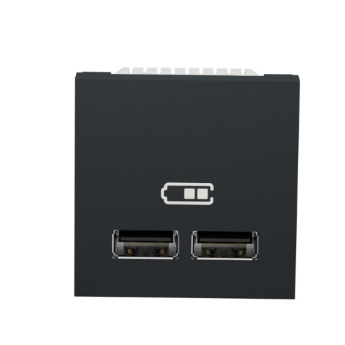 Розетка USB для зарядки, двойная, антрацит, 2 модуля, Unica New Schneider NU341854
