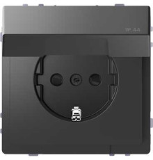 Розетка электрическая с крышкой, IP44, антрацит, Merten MTN2314-6034