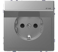 Розетка электрическая с крышкой, IP44, нержавеющая сталь, Merten MTN2314-6036