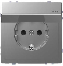 Розетка электрическая с крышкой, IP44, нержавеющая сталь, Merten MTN2314-6036