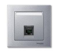 Накладка компьютерной розетки RJ45, одинарная, алюминий, Merten MTN465860