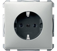 Розетка электрическая с заземлением, сталь, Merten MTN2301-4146
