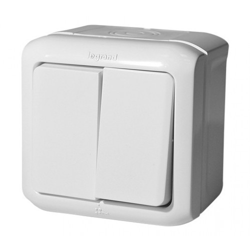 Выключатель IP44 2-клавишный универсальный, белый, 782361 Legrand Forix