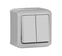 Выключатель IP44 2-клавишный универсальный, серый, 782381 Legrand Forix