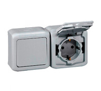 Розетка IP44 накладная двойная, серый, 782394 Legrand Forix