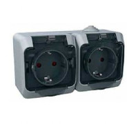 Розетка двойная накладная, серый/черная крышка, IP 44 Cedar WDE000625 Schneider Electric