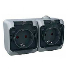 Розетка двойная накладная, серый/черная крышка, IP 44 Cedar WDE000625 Schneider Electric