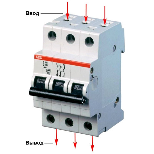 Автоматический выключатель 6А, 3 полюса, уставка C, ABB SH203-C6