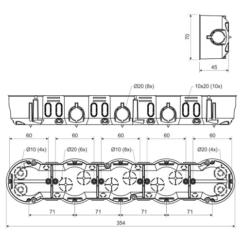 Подрозетник пятерной в сплошные стены, KP 64/5_KA Kopos