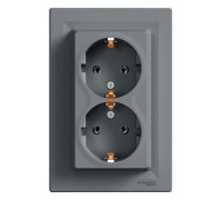Розетка двойная с заземлением, сталь, EPH9900162 Schneider Asfora