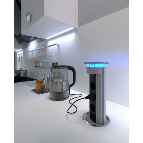 Выдвижной блок розеток 3х220В, хром/черный, Versalux ASA 060.13F.00002