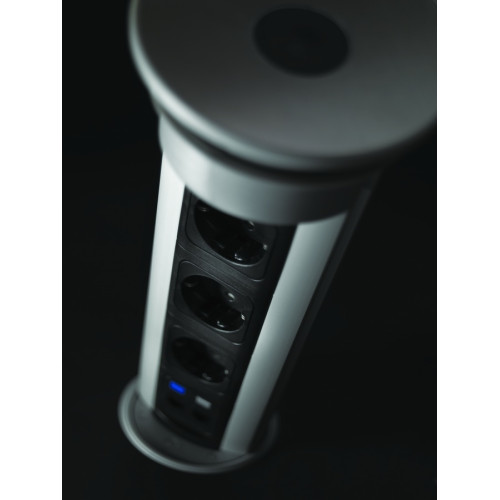 Выдвижной блок 3х220В + USB, хром/черный, Versaelite ASA 060.05F.00008