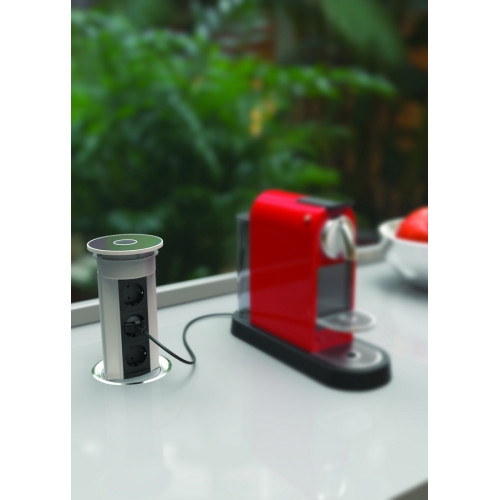 Выдвижной блок 3х220В + USB, хром/черный, Versaelite ASA 060.05F.00008
