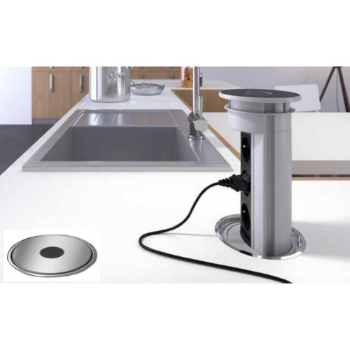 Выдвижной блок 3х220В + USB, хром/черный, Versaelite ASA 060.05F.00008
