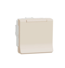 Розетка со шторками и крышкой, бежевый, 2 модуля, Unica New Schneider NU303744TA