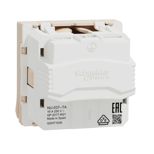 Розетка со шторками и крышкой, бежевый, 2 модуля, Unica New Schneider NU303744TA