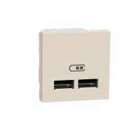 Розетка USB для зарядки, двойная, бежевый, 2 модуля, Unica New Schneider NU341844