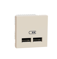 Розетка USB для зарядки, двойная, бежевый, 2 модуля, Unica New Schneider NU341844