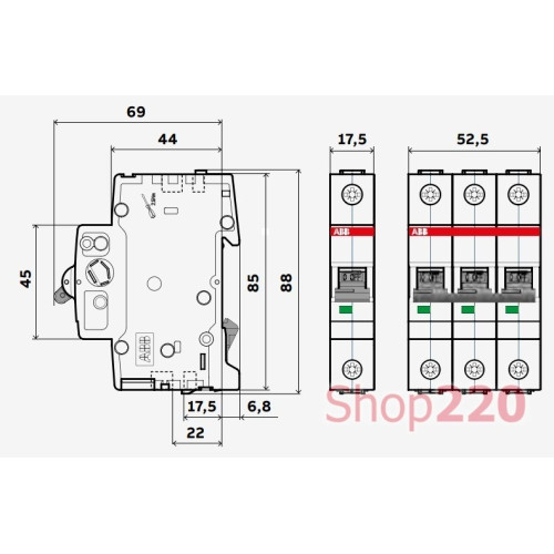 Автоматический выключатель 16А, 3 полюс, тип B, SZ203-B16 ABB 2CDS253025R0165