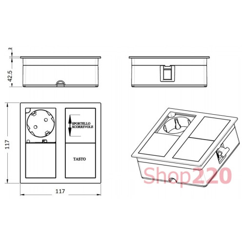 Врезная розетка в стол 220В + USB, нержавеющая сталь, Versahit ASA 060.15F.00009