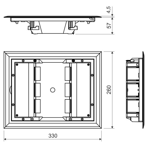 Лючок напольный на 12 модулей, черный, Kopos KOPOBOX57