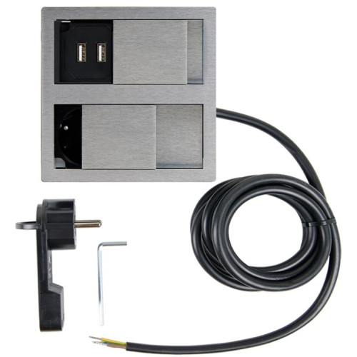 Врезная розетка в стол 220В + USB, нержавеющая сталь, Versahit ASA 060.15F.00009