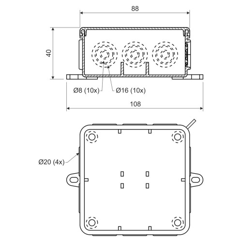 Распределительная коробка 85х85 мм, IP54, 8130KA Kopos