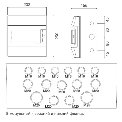 Щит на 8 модулей влагозащищенный, IP65, MISTRAL65 ABB