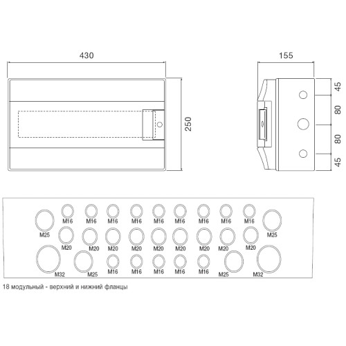 Щит на 18 модулей влагозащищенный, IP65, MISTRAL65 ABB