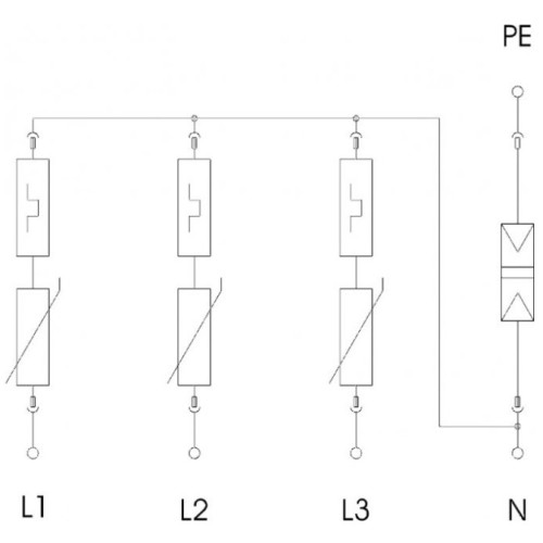 Ограничитель перенапряжения (разрядник) тип I+II, 3+NPE, V25-B+C Obo Bettermann 5094463