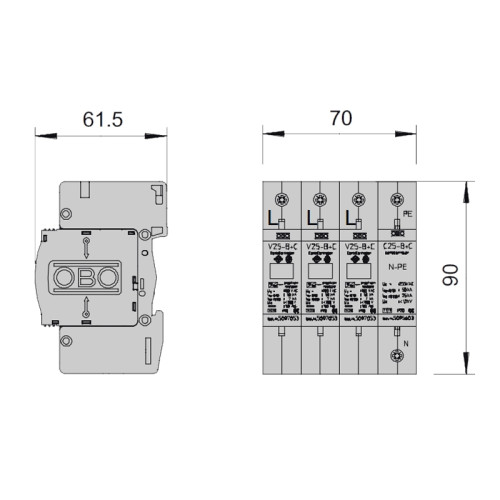 Ограничитель перенапряжения (разрядник) тип I+II, 3+NPE, V25-B+C Obo Bettermann 5094463