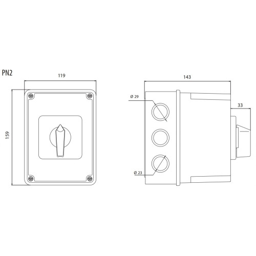 Переключатель 1-0-2 в корпусе, 40 А 3 фазы, IP65, CS 40 53 PN2 ETI 4773199