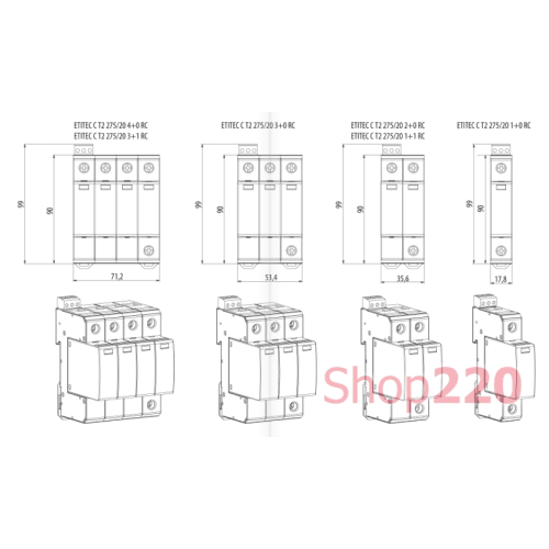 Ограничитель перенапряжения (разрядник) на 1 полюс, 20 кА, ETITEC C T2 275/20 (1+0) ETI 2440393