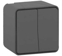 Двухклавишный переключатель накладной IP55, черный, Mureva Styl Schneider MUR35022