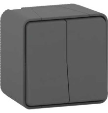 Двухклавишный переключатель накладной IP55, черный, Mureva Styl Schneider MUR35022