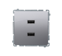 Розетка USB зарядка, двойная, 2.1А, сталь, Basic Simon