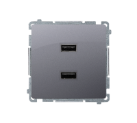 Розетка USB зарядка, двойная, 2.1А, серебро, Basic Simon